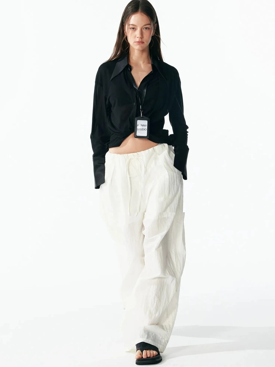 ALINNV STUDIO V-Neck Twist Detail Blouse With Flowy Sleeves Shirts