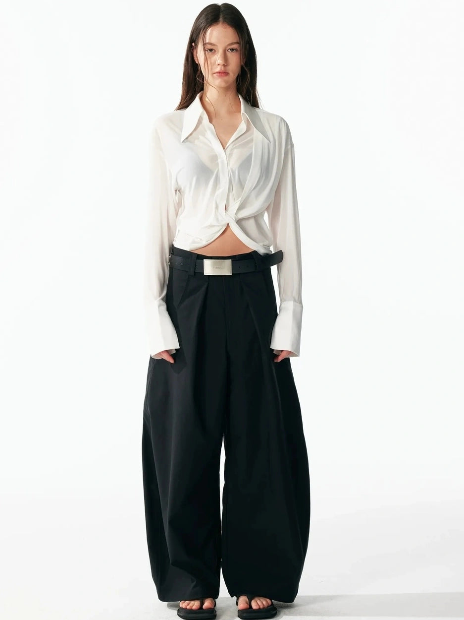 ALINNV STUDIO V-Neck Twist Detail Blouse With Flowy Sleeves Shirts