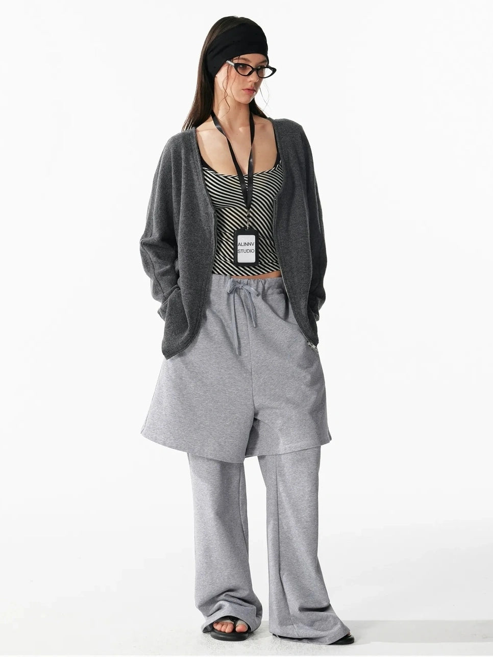 ALINNV STUDIO V-neck Zip Up Wool Knit Cardigan Cardigan