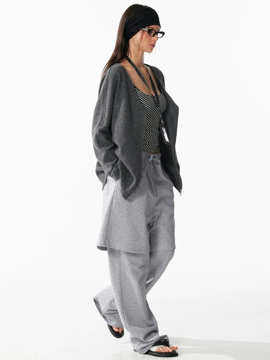 ALINNV STUDIO V-neck Zip Up Wool Knit Cardigan Cardigan