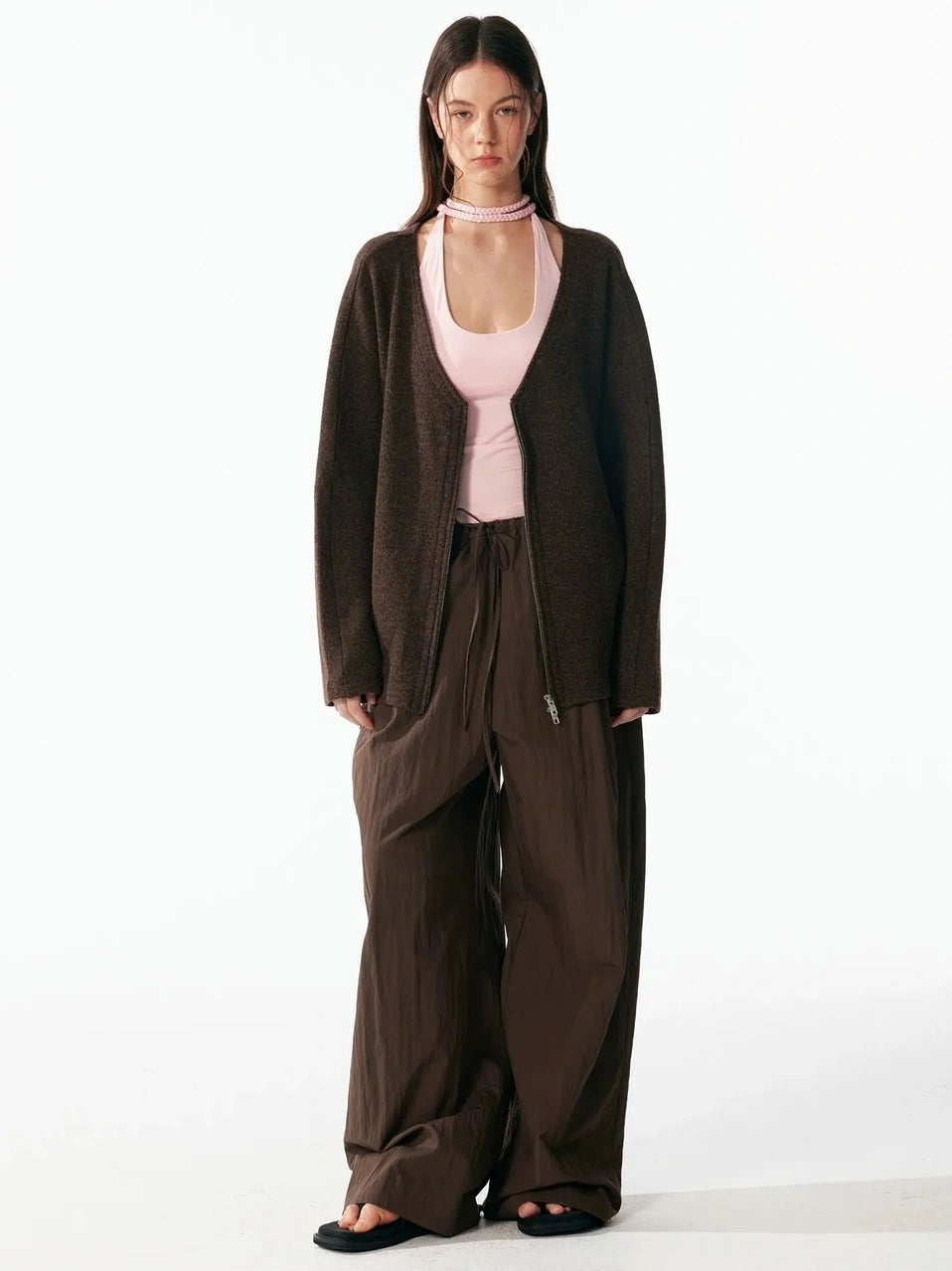 ALINNV STUDIO V-neck Zip Up Wool Knit Cardigan Cardigan