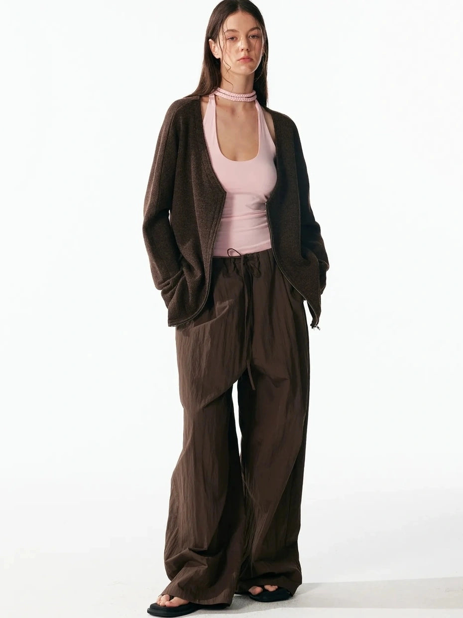 ALINNV STUDIO V-neck Zip Up Wool Knit Cardigan Cardigan