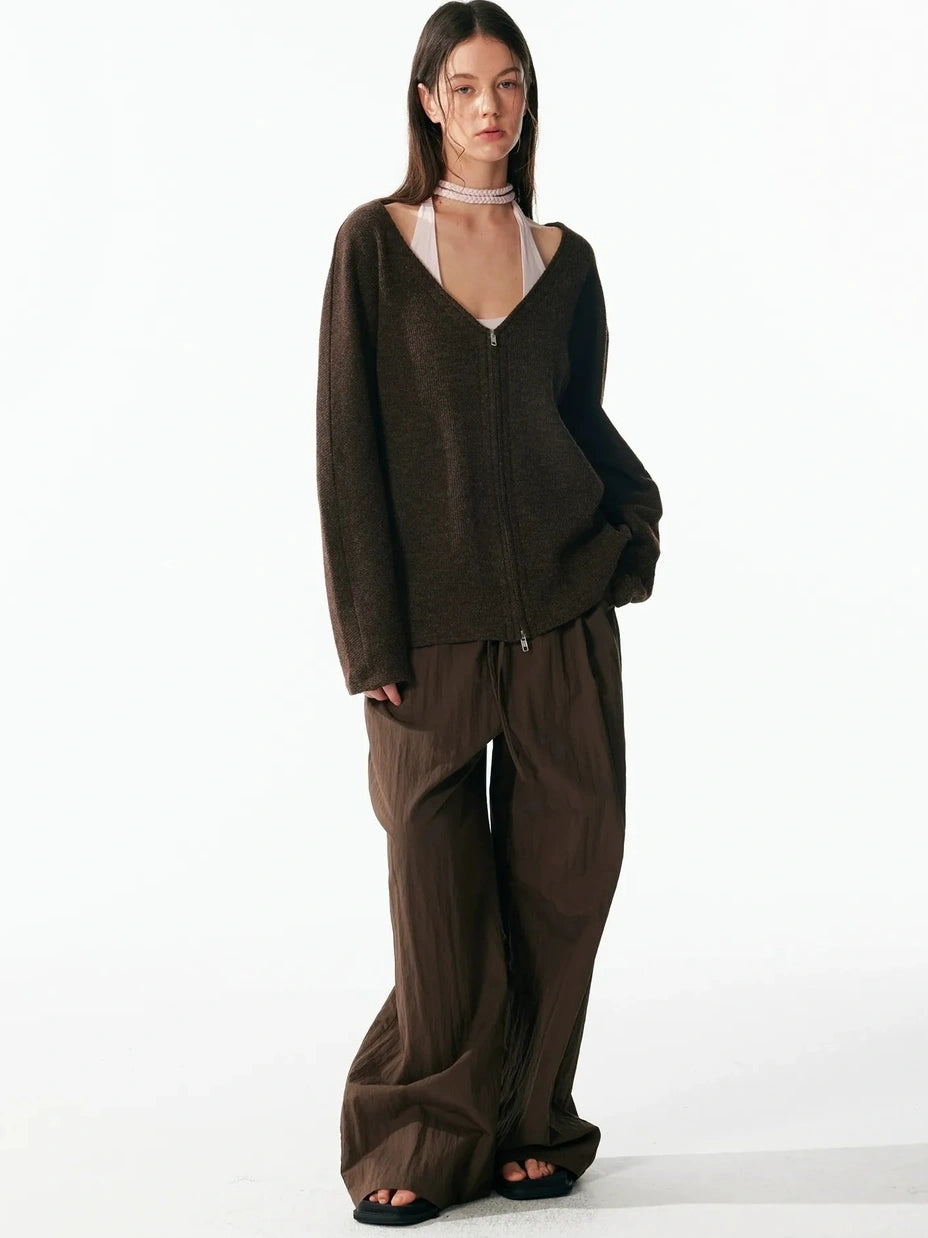 ALINNV STUDIO V-neck Zip Up Wool Knit Cardigan Cardigan