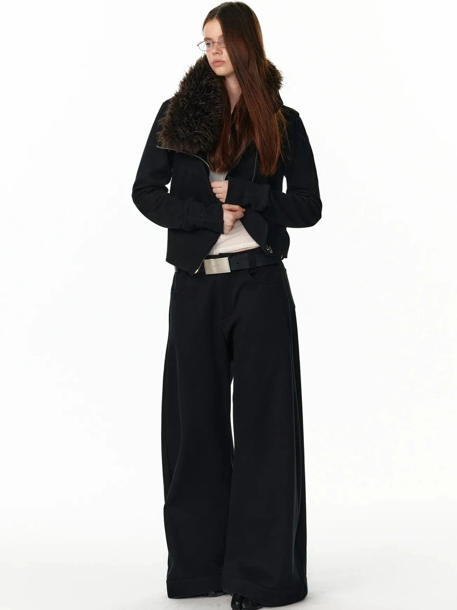 ALINNV STUDIO Vintage Check Detachable Faux Fur Lined Hoodie Coat Hoodies/Sweatshirt