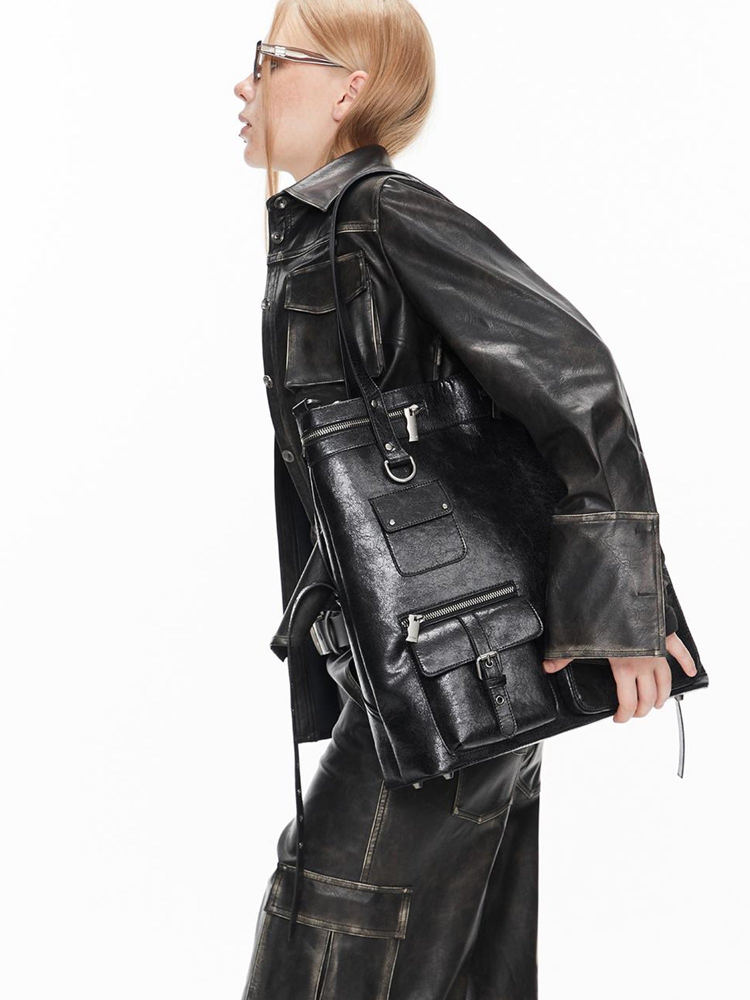 Vintage Cracked Leather Motorcycle Tote Bag
