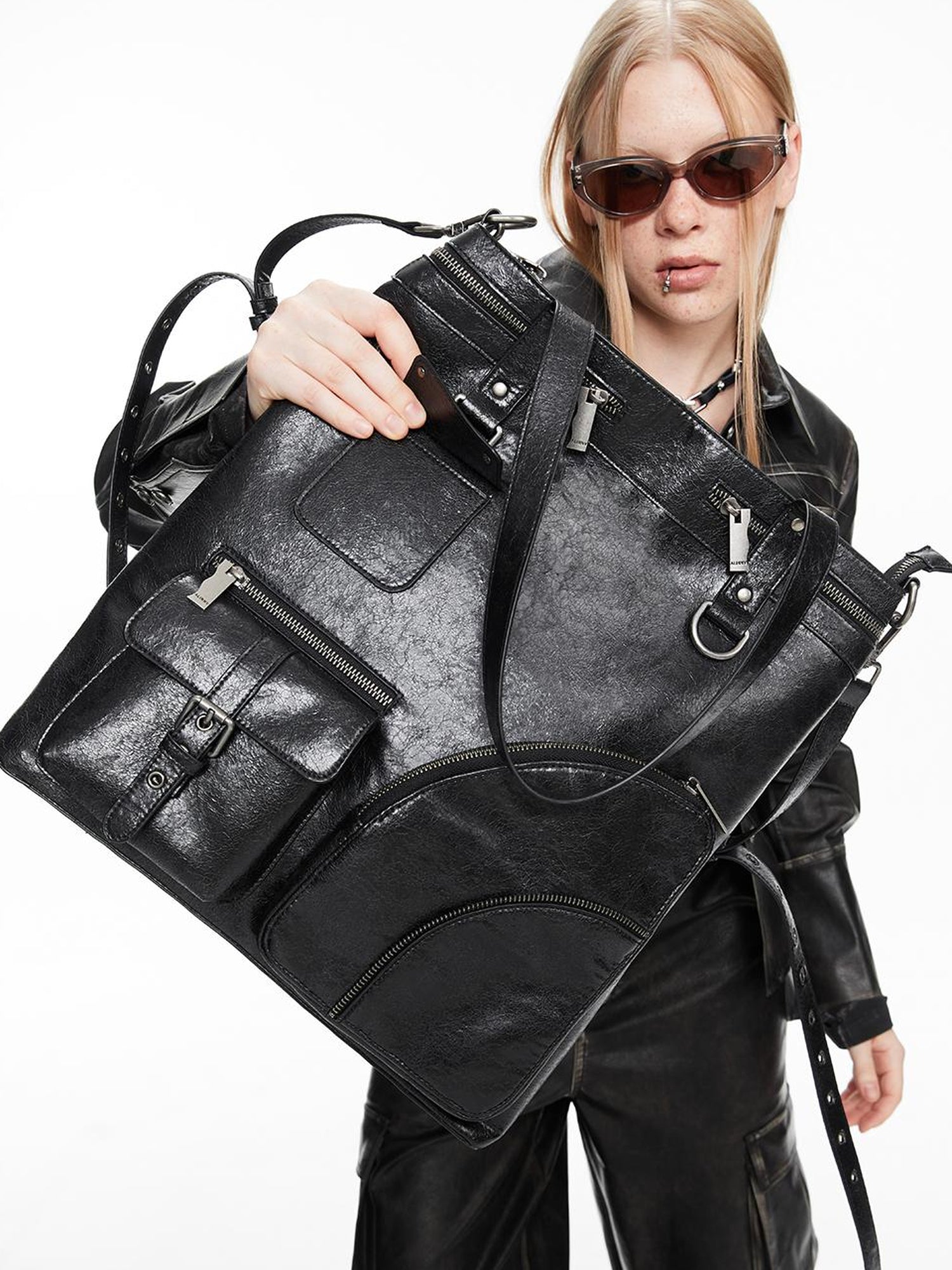 Vintage Cracked Leather Motorcycle Tote Bag