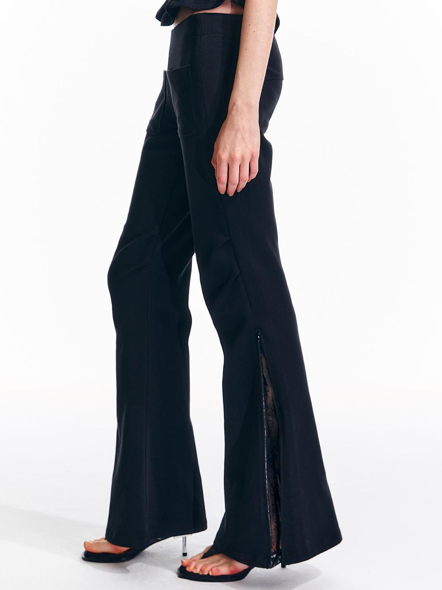 ALINNV STUDIO Vintage Low Rise Embroidered Flared Sweatpants with Sheer Panel