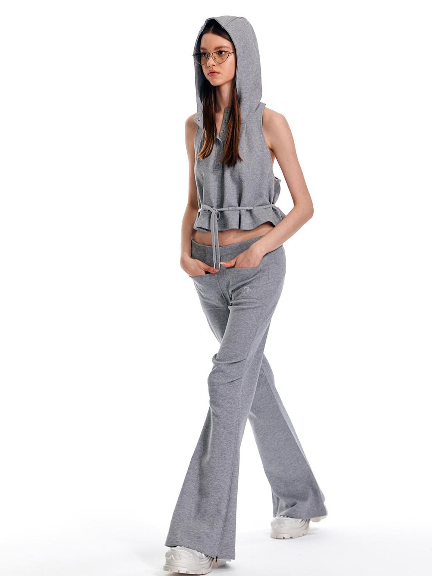 ALINNV STUDIO Vintage Low Rise Embroidered Flared Sweatpants with Sheer Panel