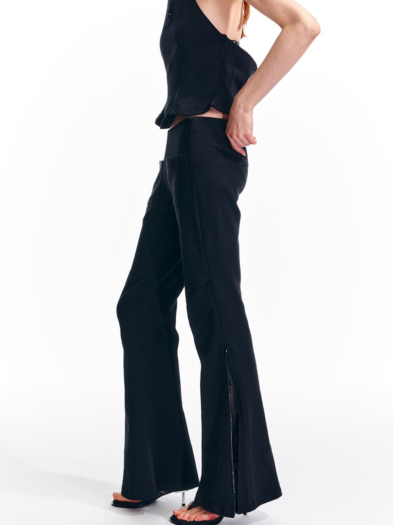 ALINNV STUDIO Vintage Low Rise Embroidered Flared Sweatpants with Sheer Panel