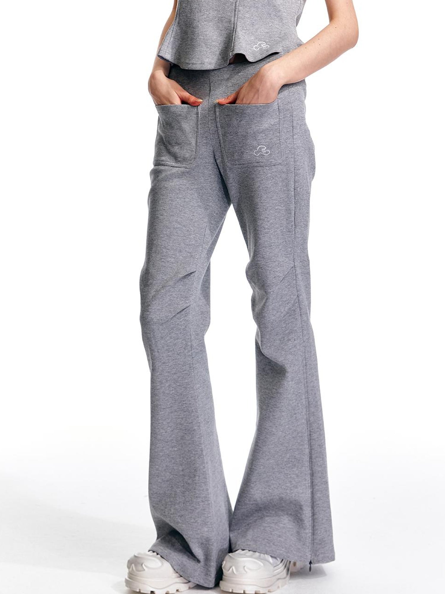 ALINNV STUDIO Vintage Low Rise Embroidered Flared Sweatpants with Sheer Panel