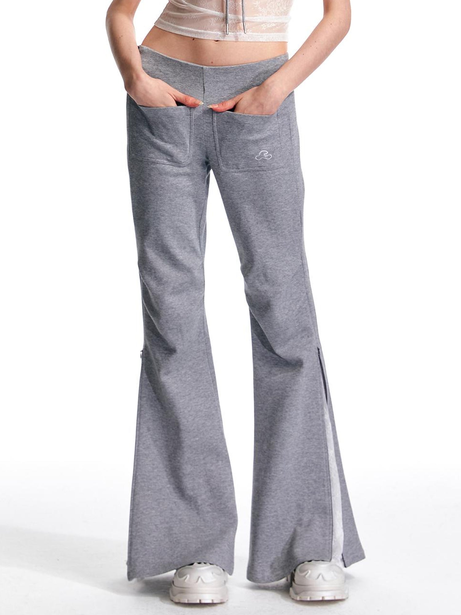 ALINNV STUDIO Vintage Low Rise Embroidered Flared Sweatpants with Sheer Panel