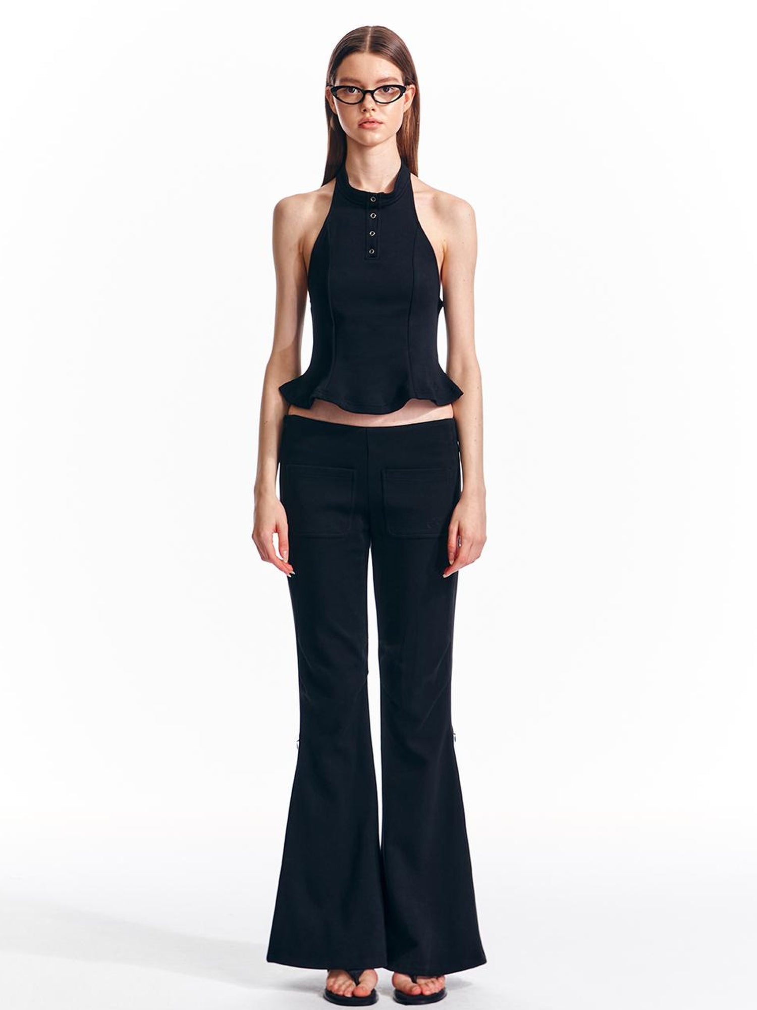 ALINNV STUDIO Vintage Low Rise Embroidered Flared Sweatpants with Sheer Panel