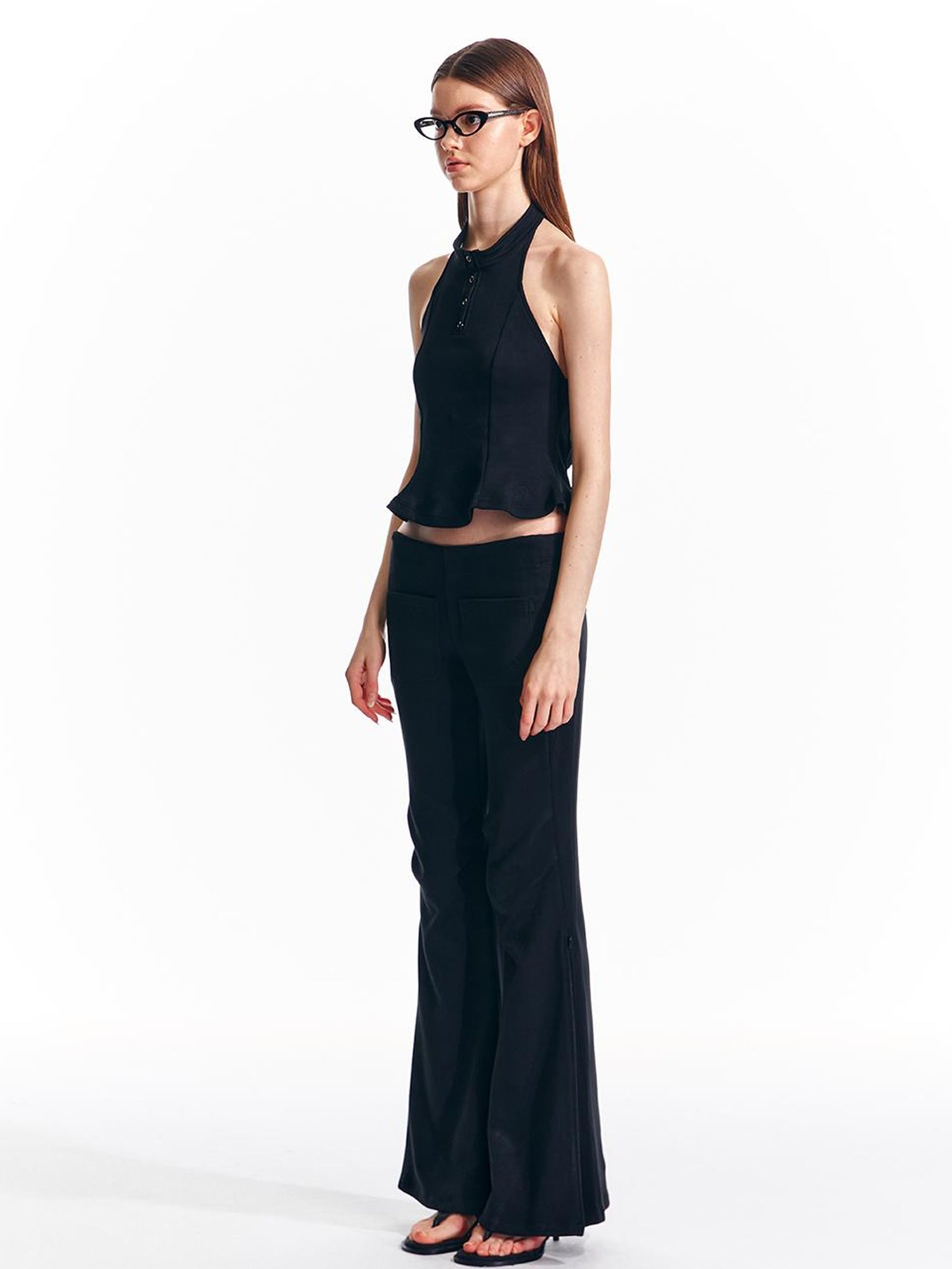 ALINNV STUDIO Vintage Low Rise Embroidered Flared Sweatpants with Sheer Panel