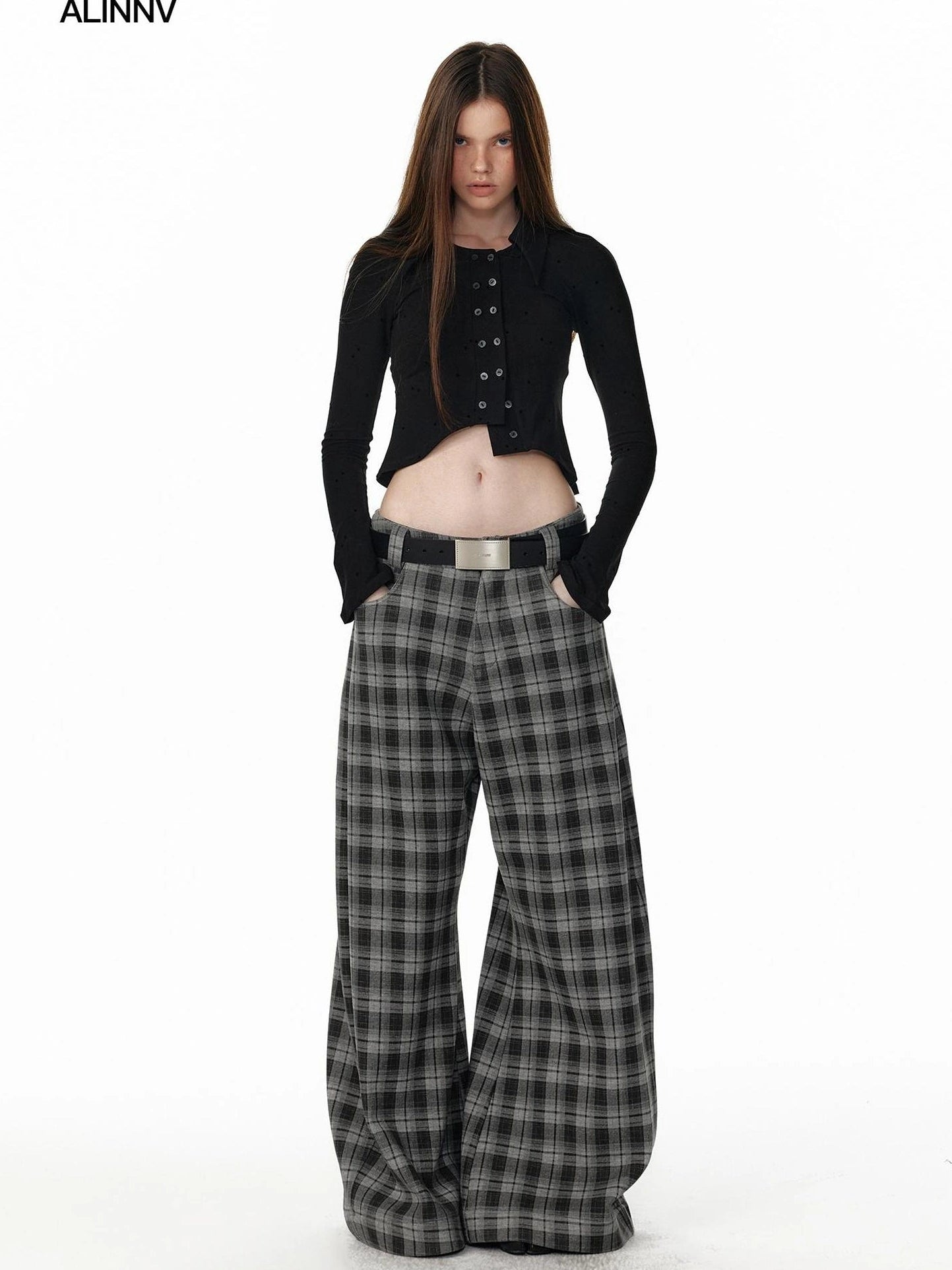 ALINNV STUDIO Vintage Polka Dot Flared Sleeve Asymmetric Hem Shirt T-shirt