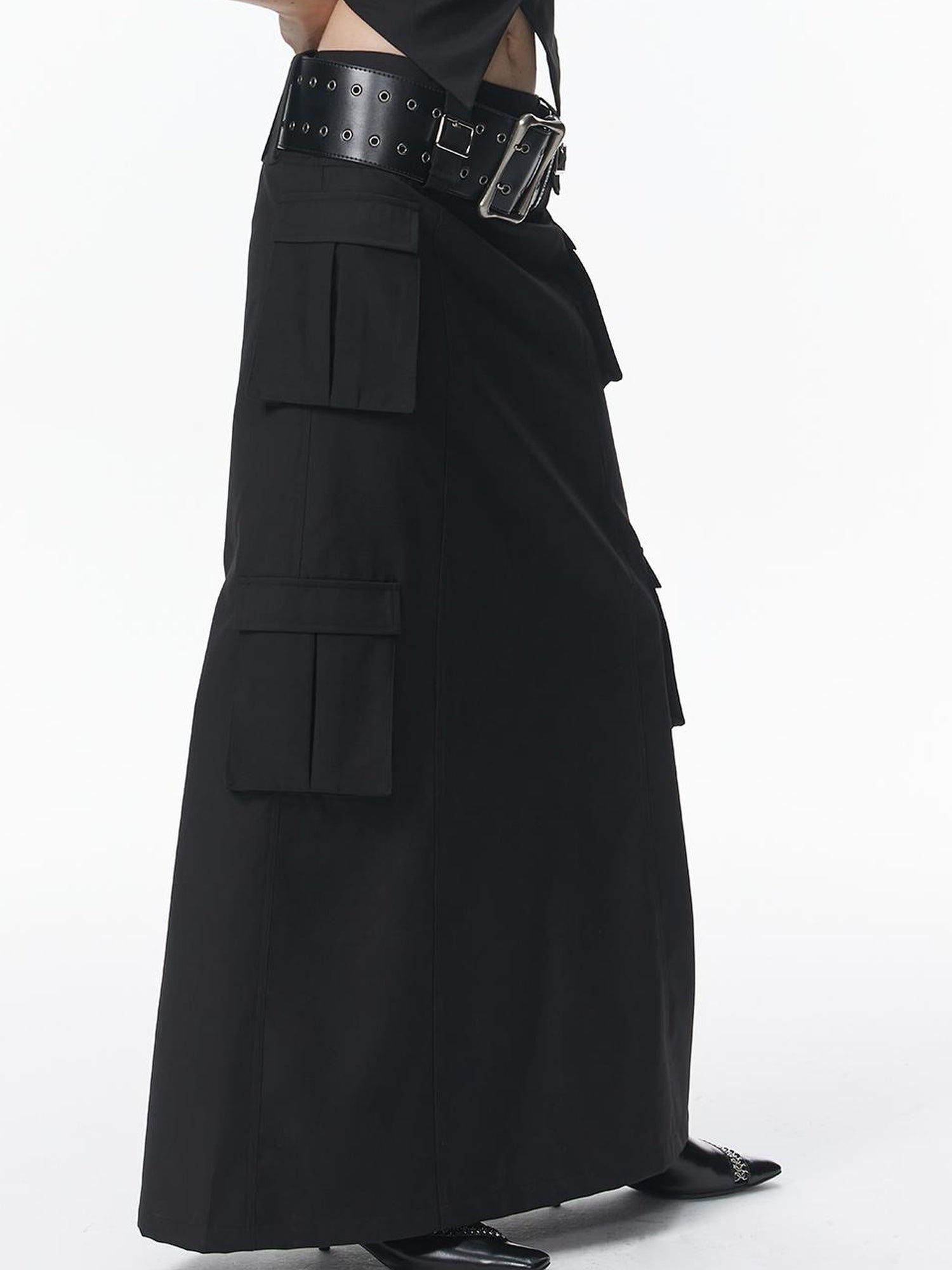 ALINNV STUDIO Vintage Punk Wide Leather Belt With Double Rivets