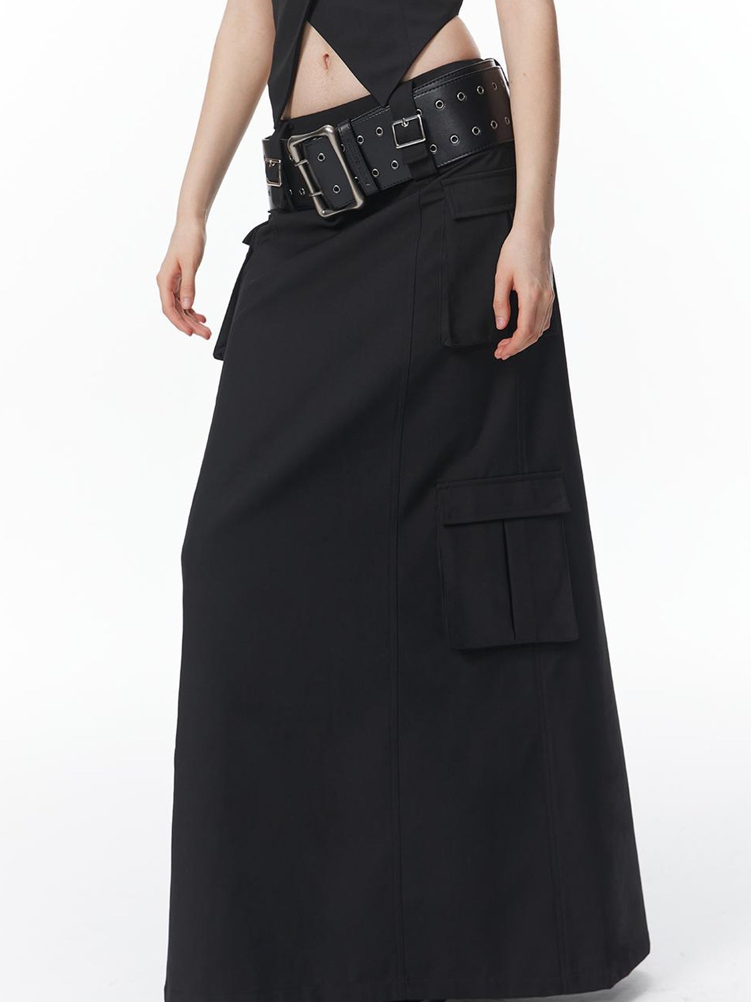 ALINNV STUDIO Vintage Punk Wide Leather Belt With Double Rivets