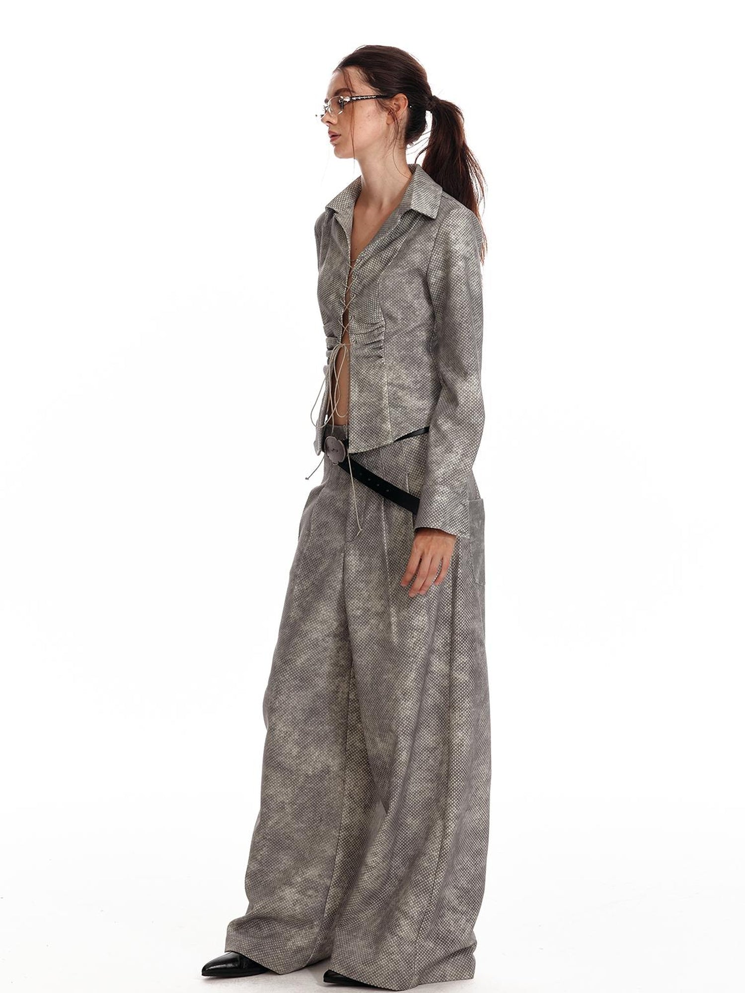ALINNV STUDIO Vintage Relaxed Wide Leg Pants With Tie Detail Shirt