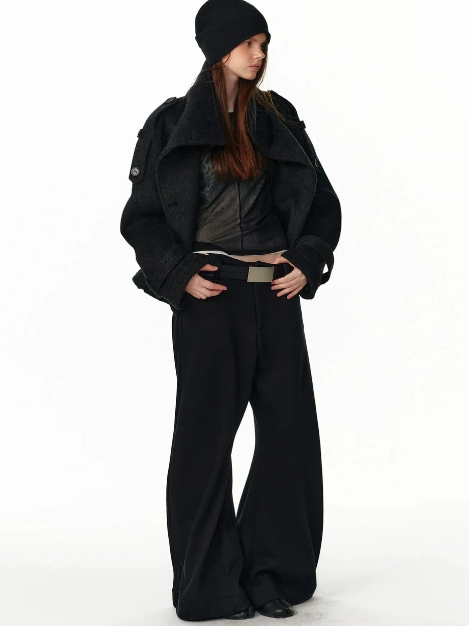 ALINNV STUDIO Vintage Short Wool Coat With Large Lapel Jacket