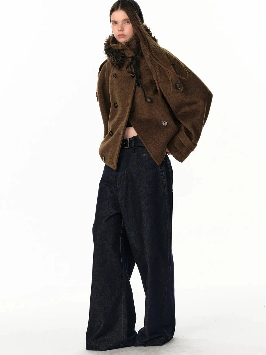 ALINNV STUDIO Vintage Short Wool Coat With Large Lapel Jacket