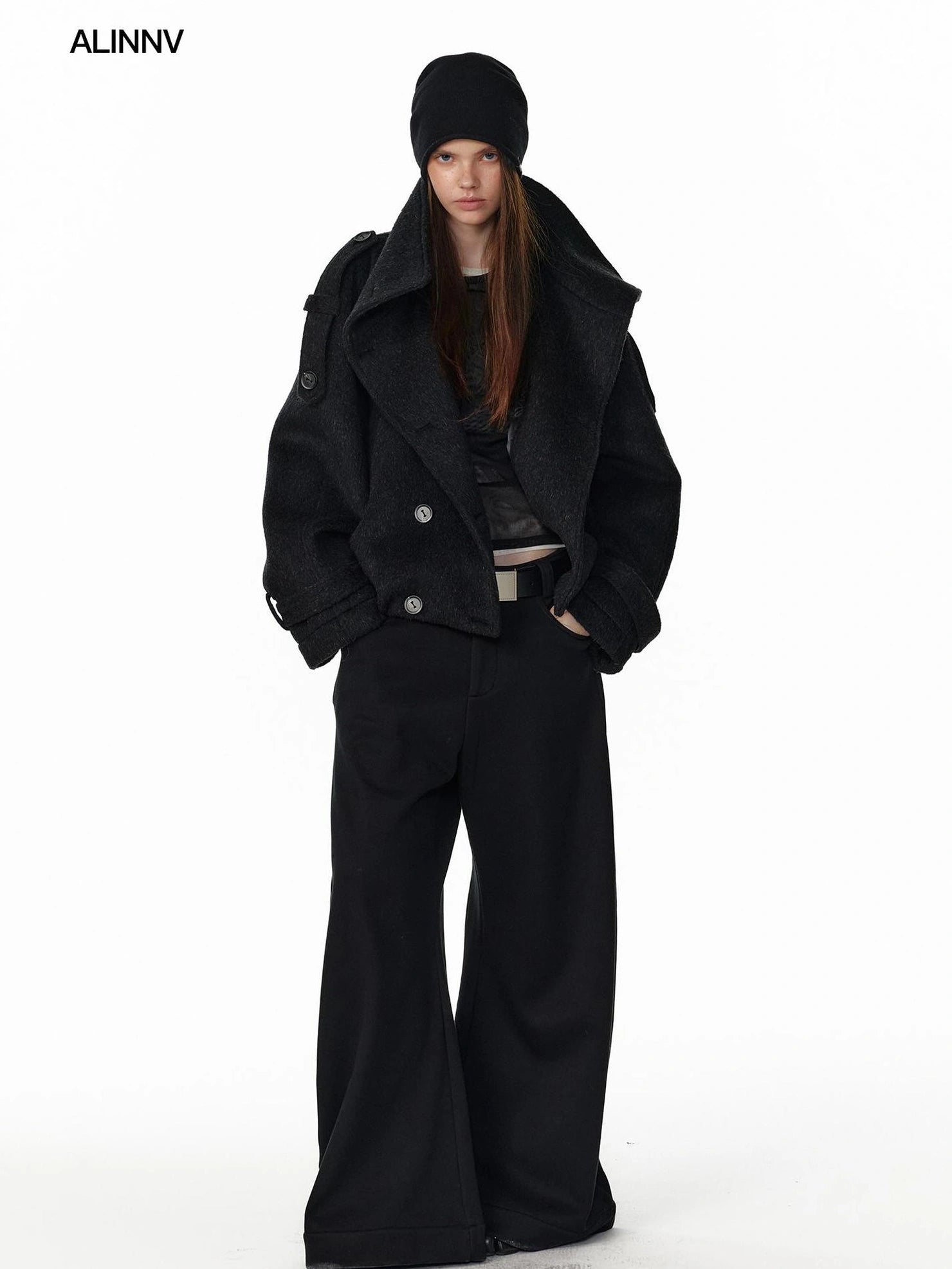 ALINNV STUDIO Vintage Short Wool Coat With Large Lapel Jacket