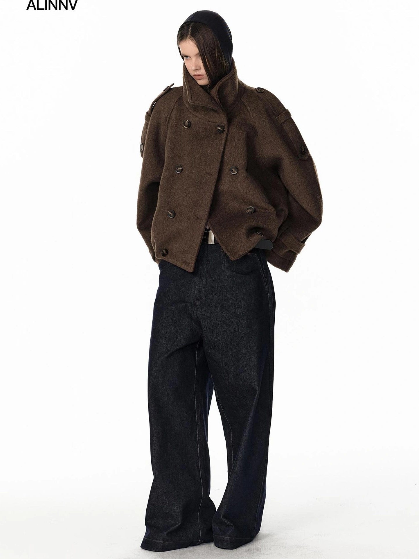 ALINNV STUDIO Vintage Short Wool Coat With Large Lapel Jacket