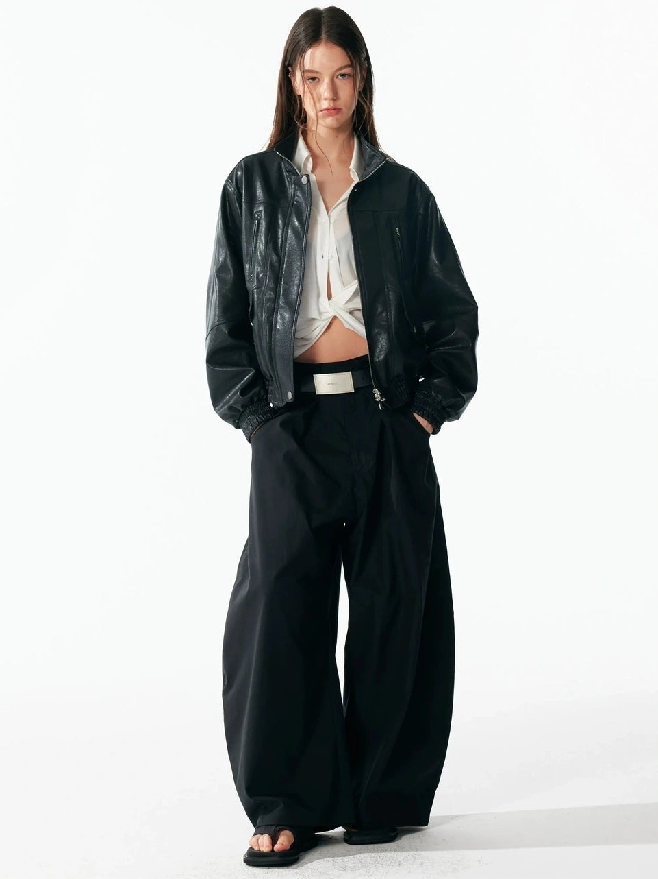 ALINNV STUDIO Vintage Textured Zipper Biker Jacket Jacket