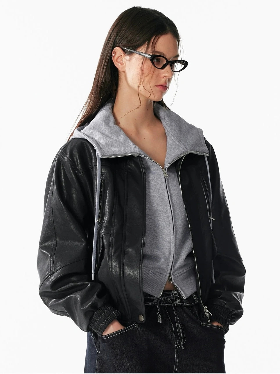 ALINNV STUDIO Vintage Textured Zipper Biker Jacket Jacket