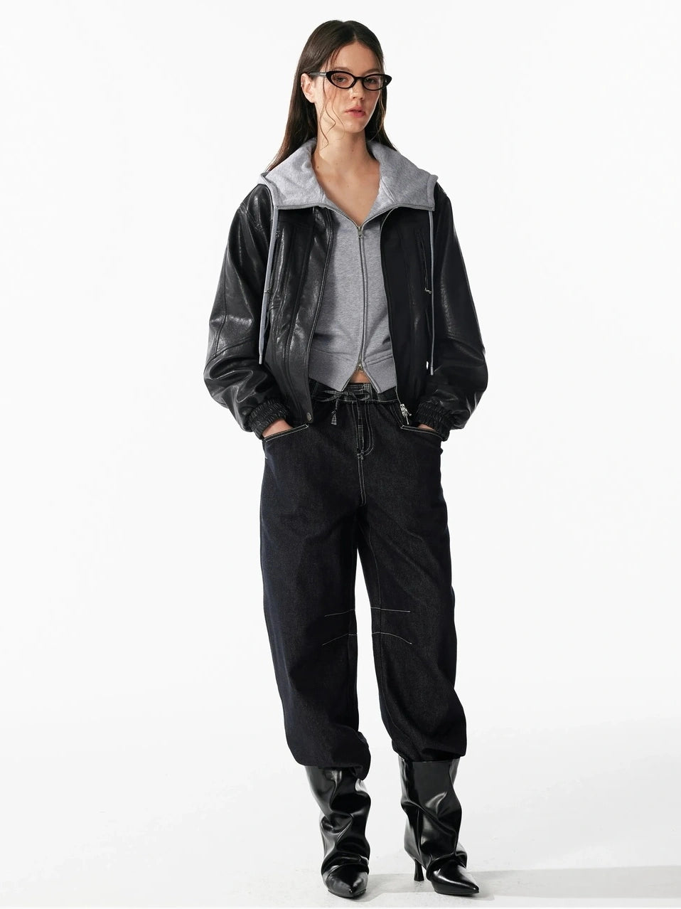 ALINNV STUDIO Vintage Textured Zipper Biker Jacket Jacket