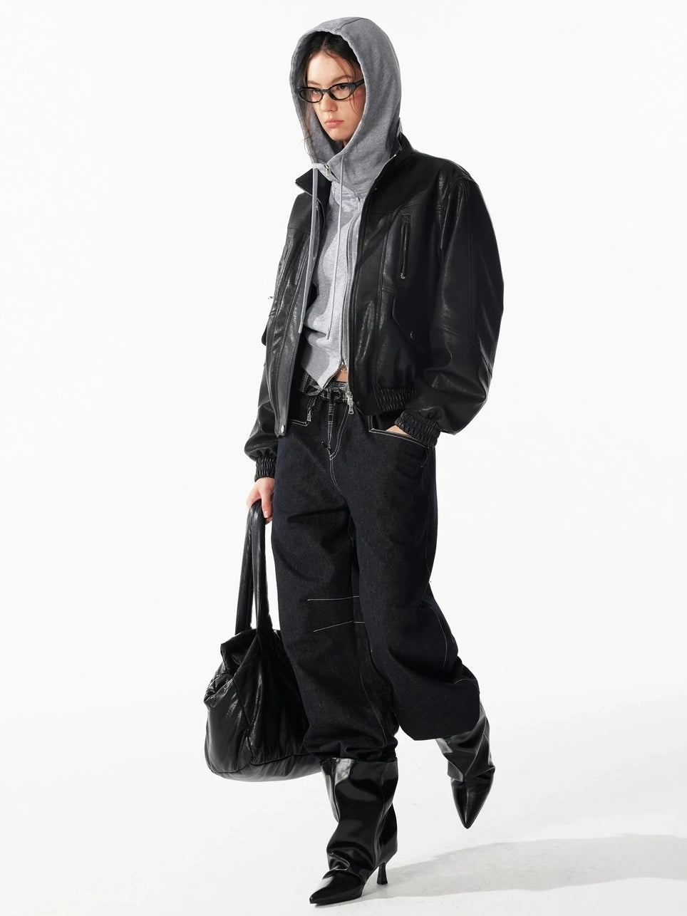 ALINNV STUDIO Vintage Textured Zipper Biker Jacket Jacket