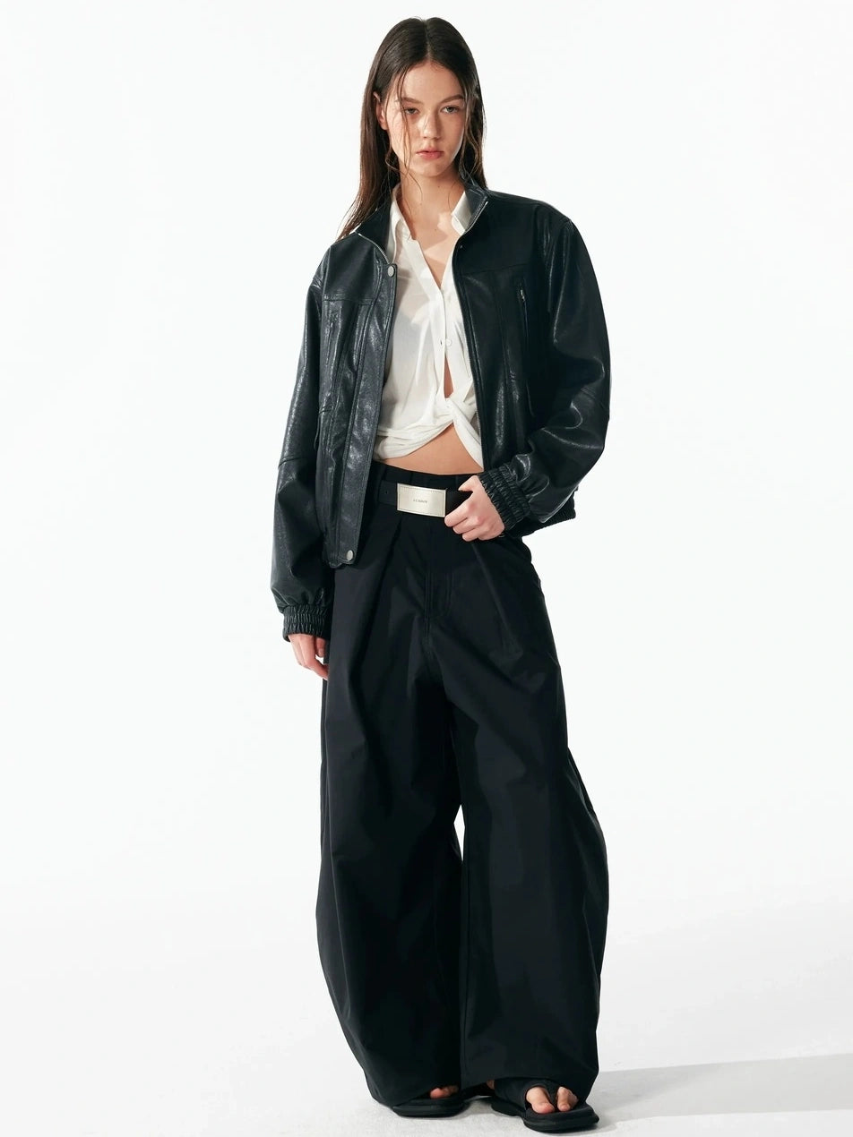 ALINNV STUDIO Vintage Textured Zipper Biker Jacket Jacket