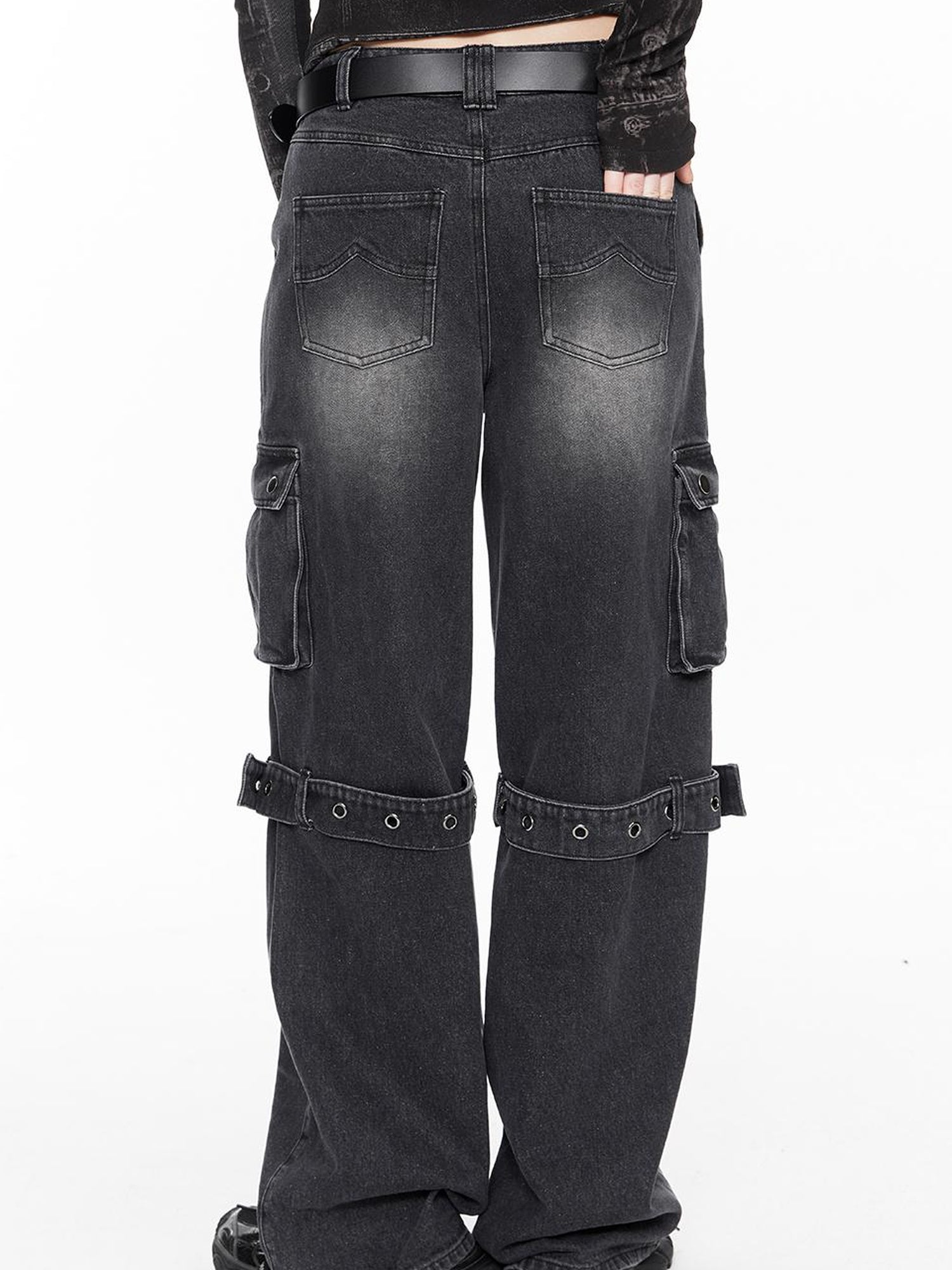 ALINNV STUDIO Vintage Washed Grey Jeans With Cuffed Hem & Drawstring