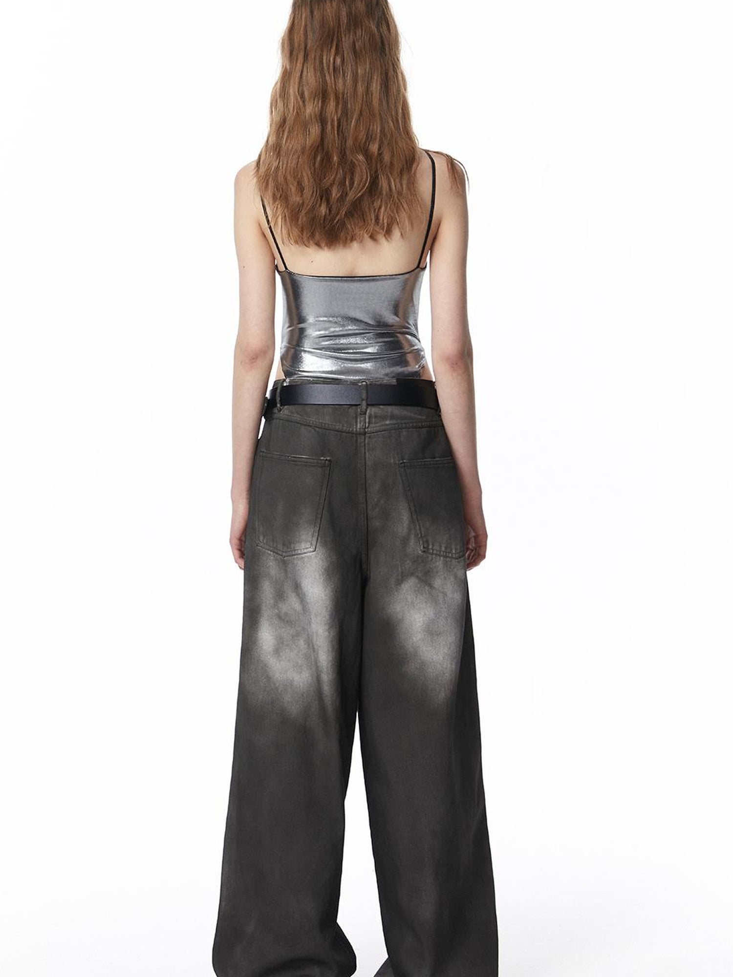 ALINNV STUDIO Vintage Washed Wide Leg Jeans Low Rise Distressed Denim Pants