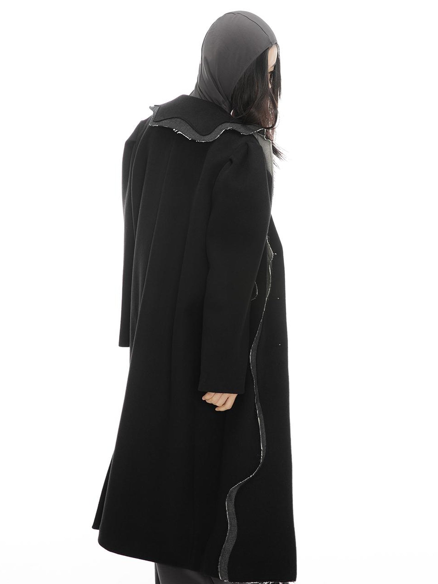 ALINNV STUDIO Wavy Trim Wool Blend Coat with Denim Details