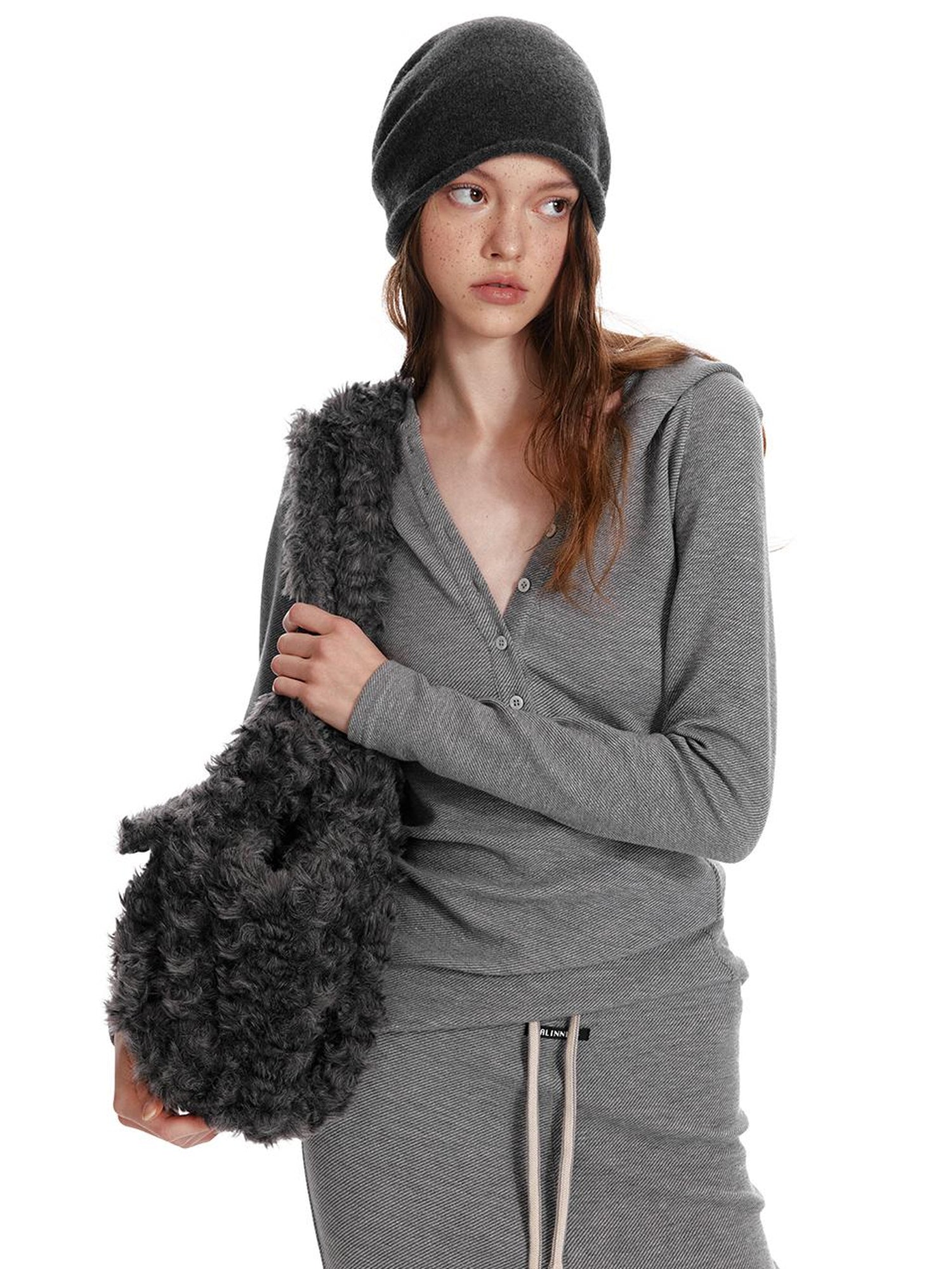 ALINNV STUDIO Wool Crewneck Hoodie Curved Hem Skirt Set