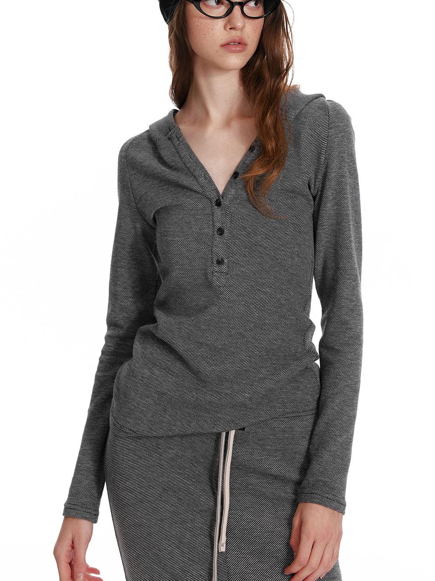 ALINNV STUDIO Wool Crewneck Hoodie Curved Hem Skirt Set