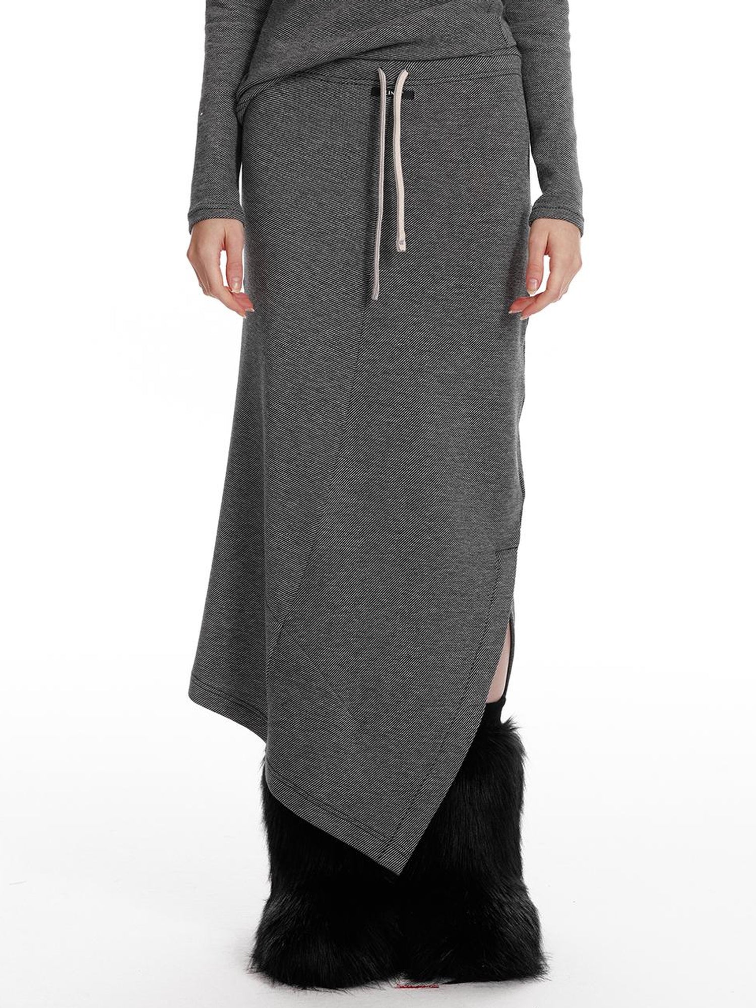 ALINNV STUDIO Wool Crewneck Hoodie Curved Hem Skirt Set