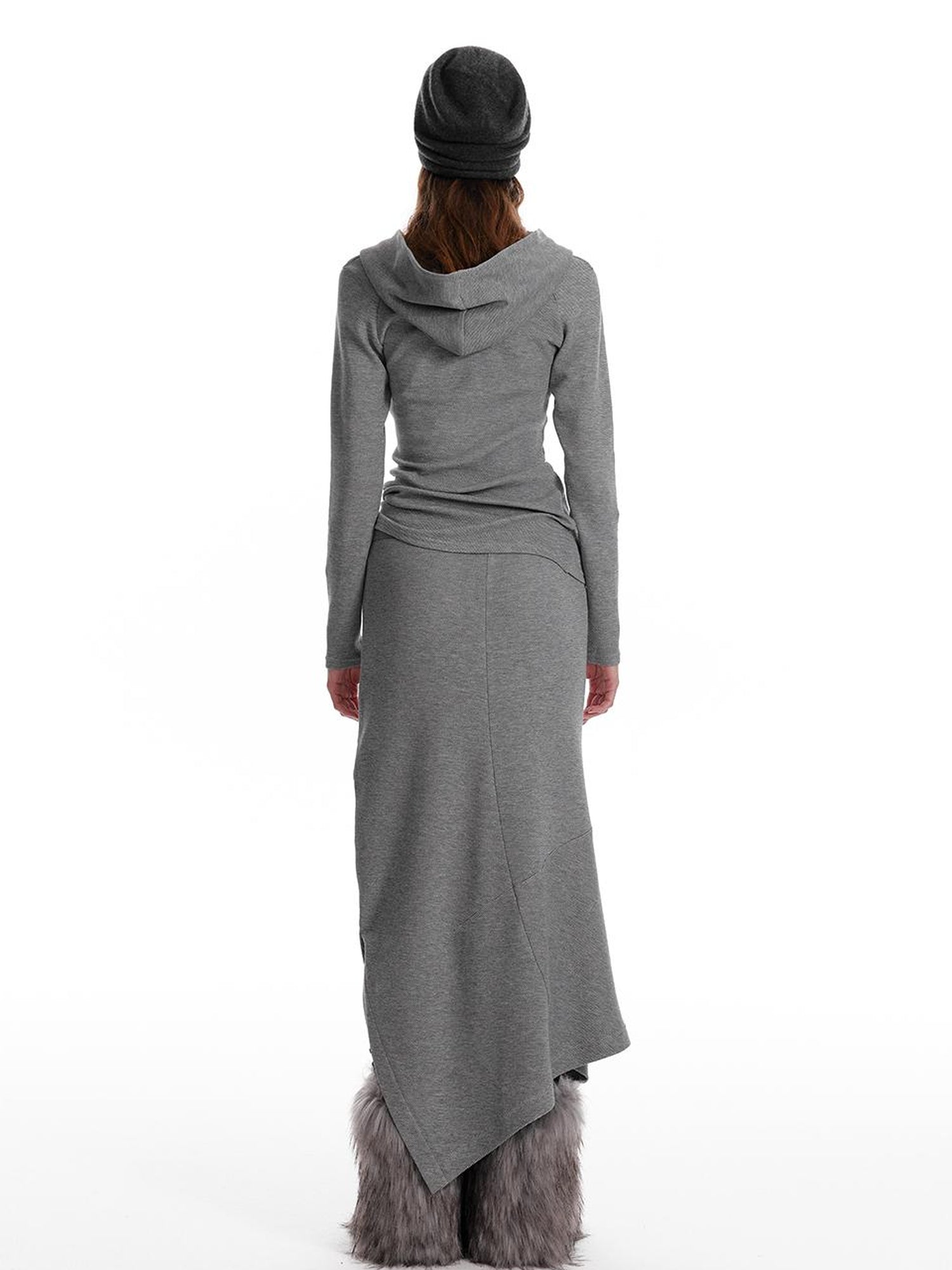 ALINNV STUDIO Wool Crewneck Hoodie Curved Hem Skirt Set