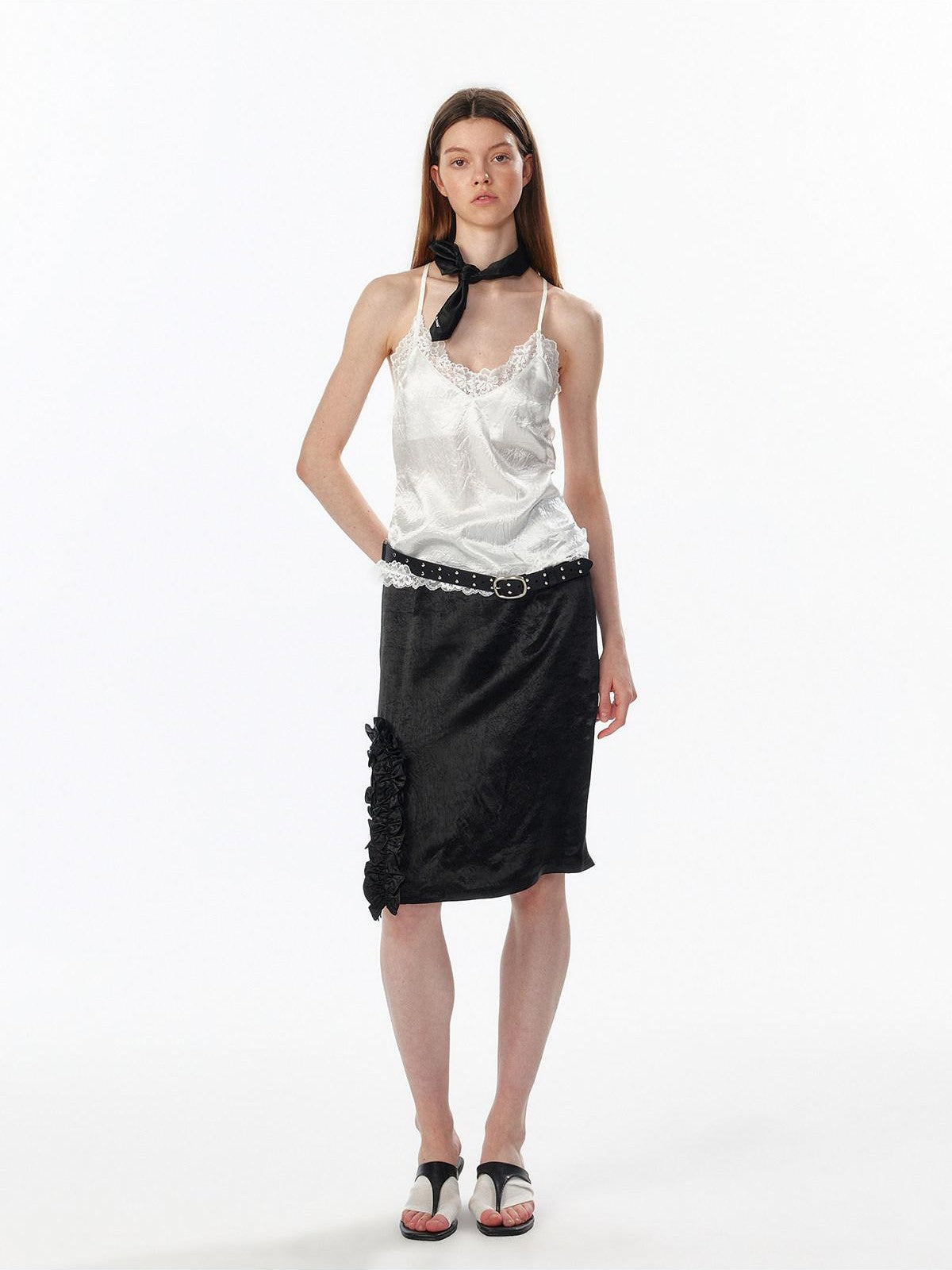 ALINNV Satin Lace Backless V-neck Short Straight Women&
