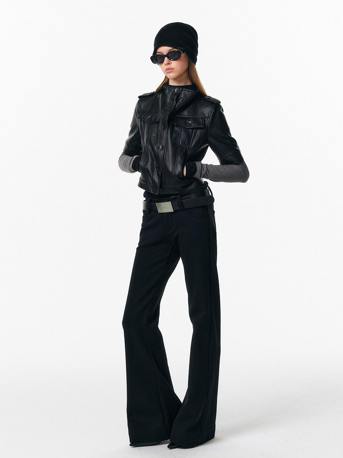 ALINNV Slim Short Sleeve Stand Collar Cropped Women&