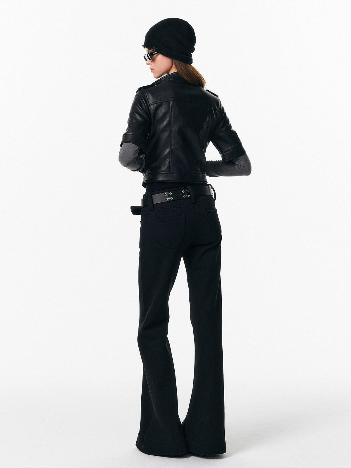 ALINNV Slim Short Sleeve Stand Collar Cropped Women&