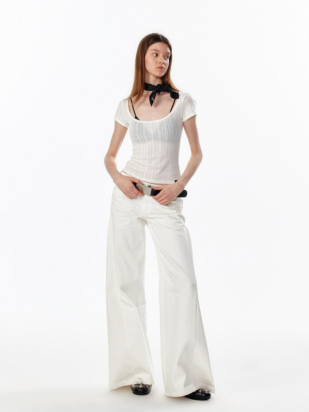 ALINNV Slimming Openwork Wide Round Neck Women&