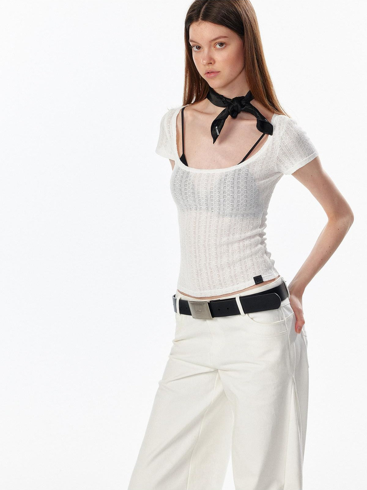 ALINNV Slimming Openwork Wide Round Neck Women&