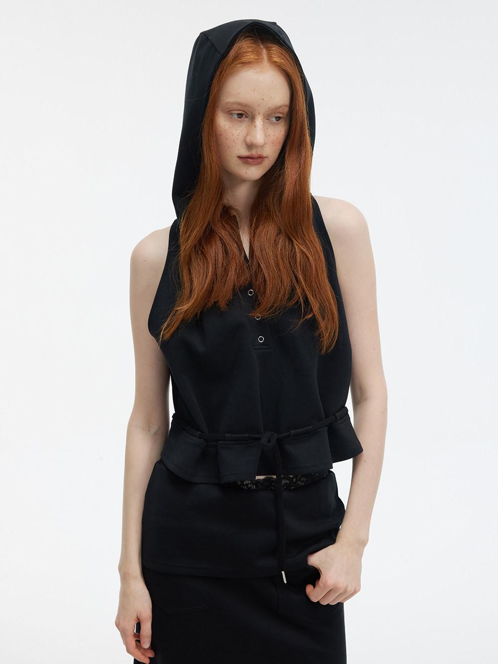 ALINNV Solid Hooded Sleeveless Loose Women&
