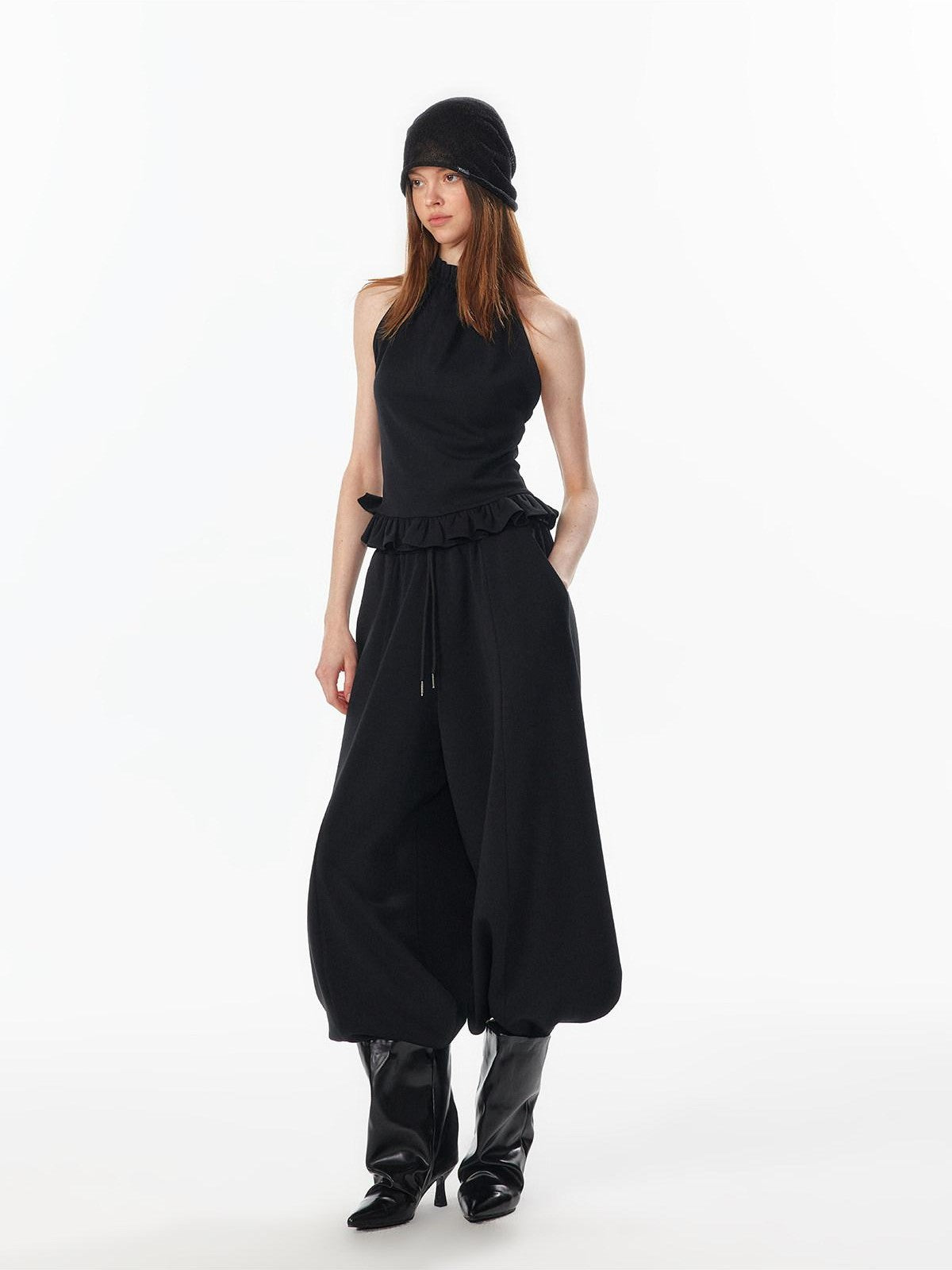 ALINNV Striped Ruffle Hem Backless Waist Women&