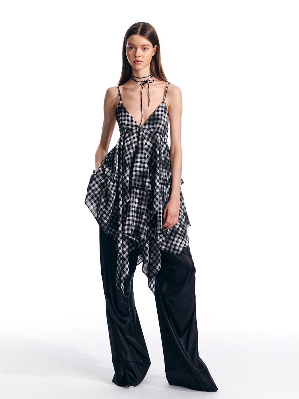 ALINNV Vintage Asymmetrical Double Layer Plaid Women&