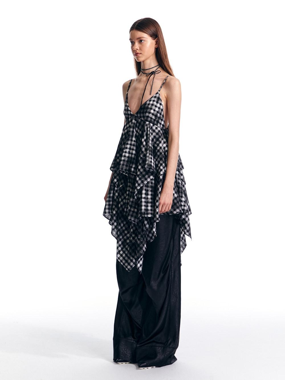 ALINNV Vintage Asymmetrical Double Layer Plaid Women&