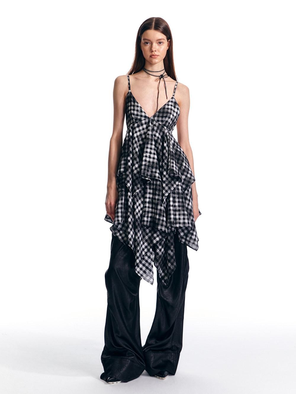 ALINNV Vintage Asymmetrical Double Layer Plaid Women&