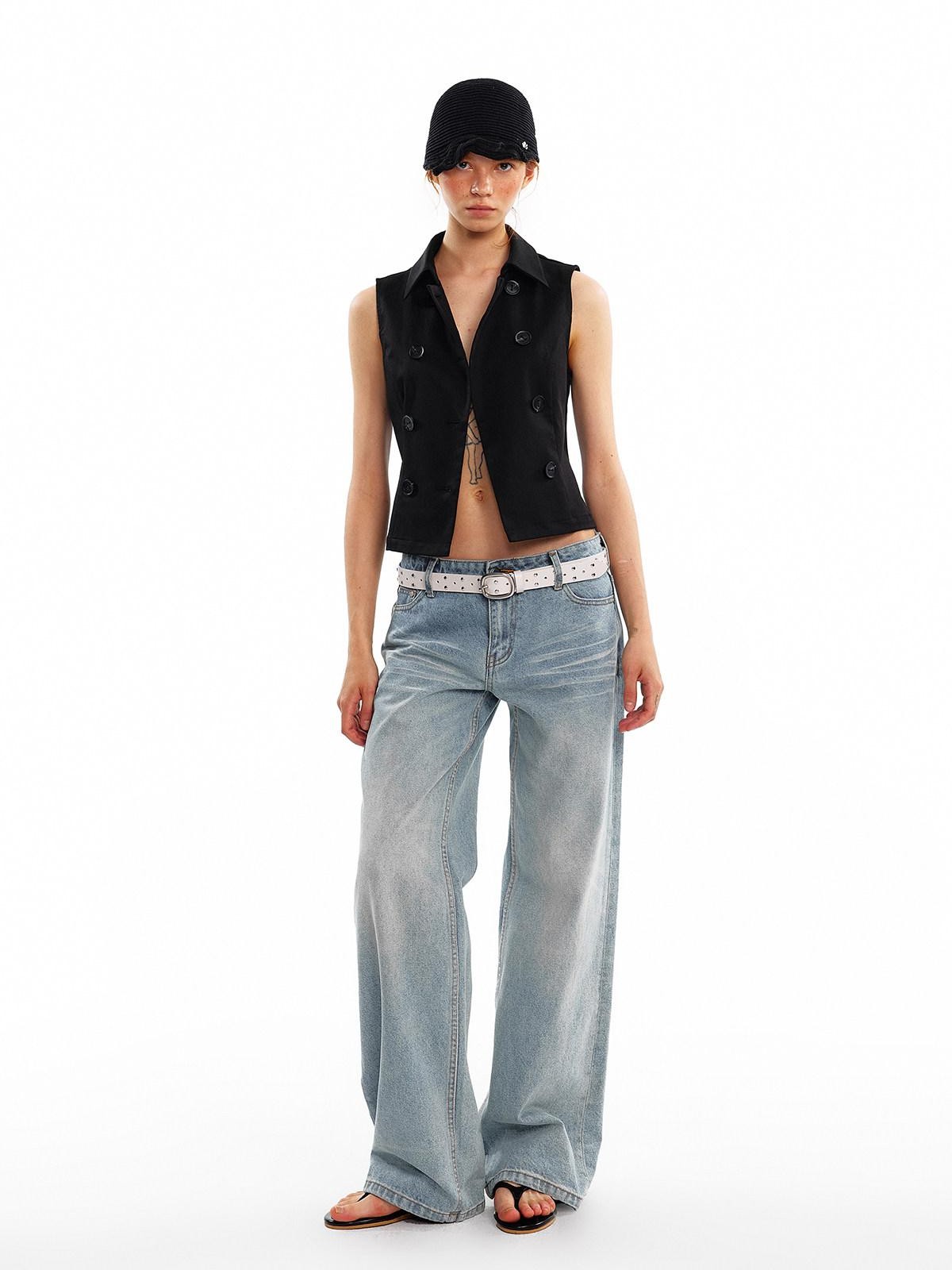 ALINNV Vintage Double Breasted Lapel Short Women&