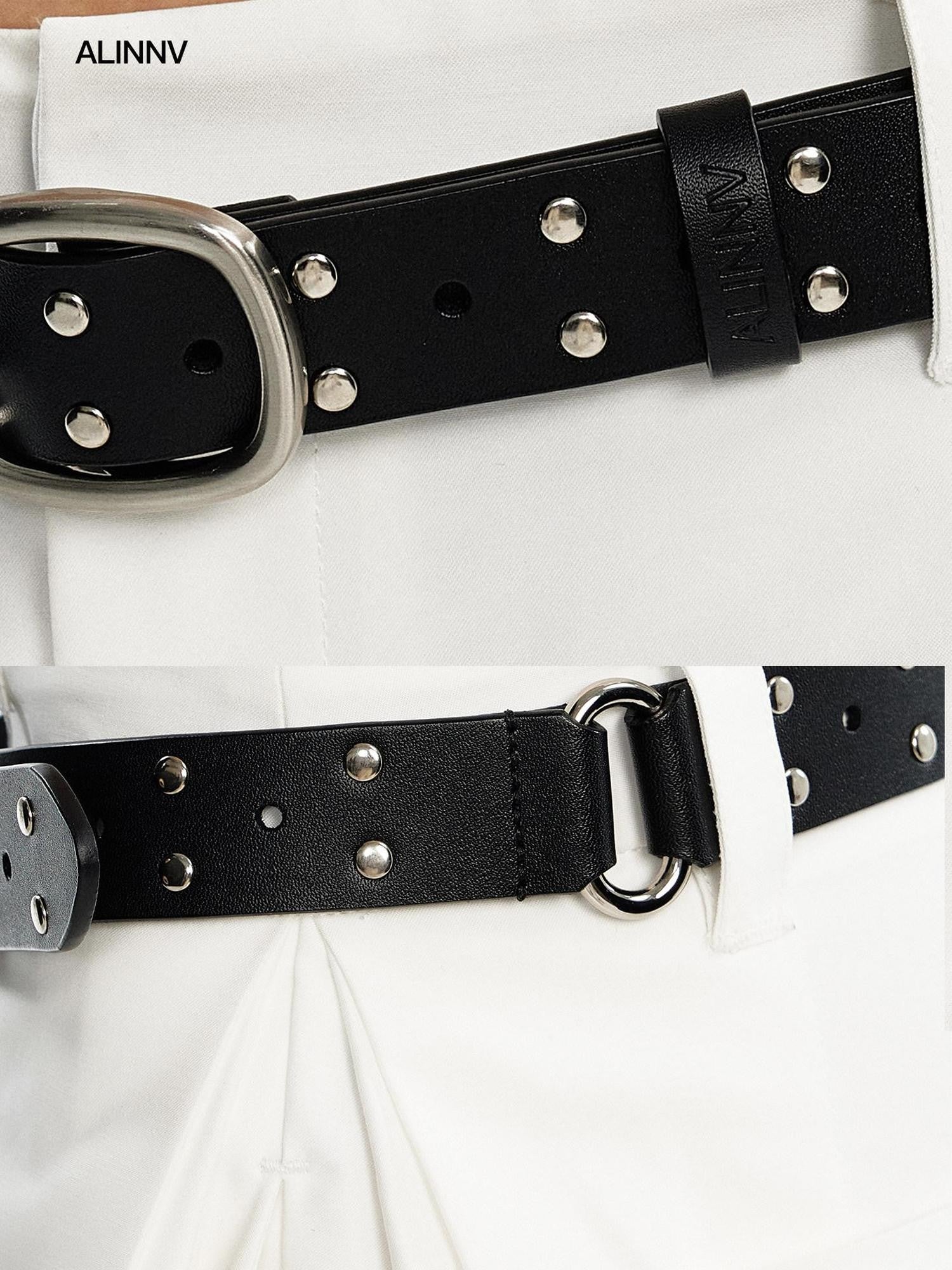 ALINNV Vintage Perforated Linked Studded Women&
