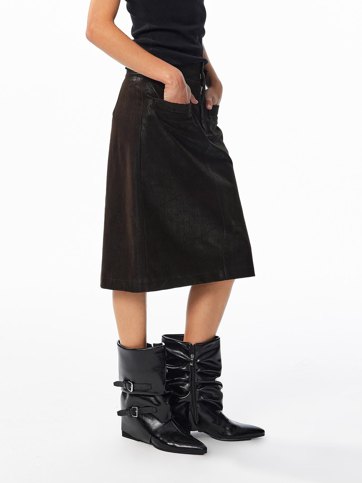 ALINNV Washed Suede High Waist Pencil Women&